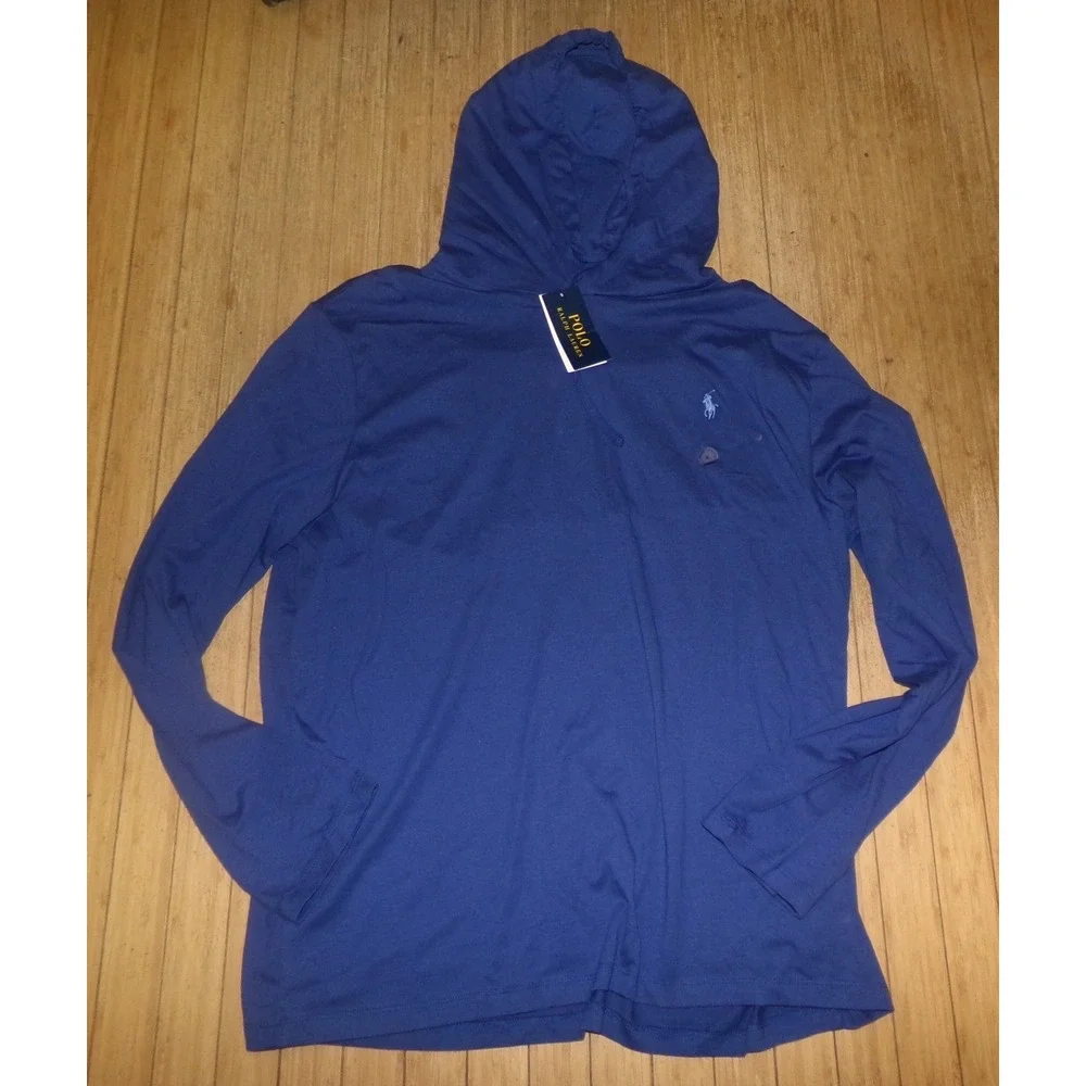 Polo Ralph Lauren Mens XL Blue Long Sleeve Hooded T-Shirt Pony Logo